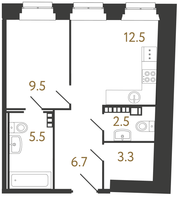 Однокомнатные апартаменты №22 в ЖК Светоч - 40 м²  - №2