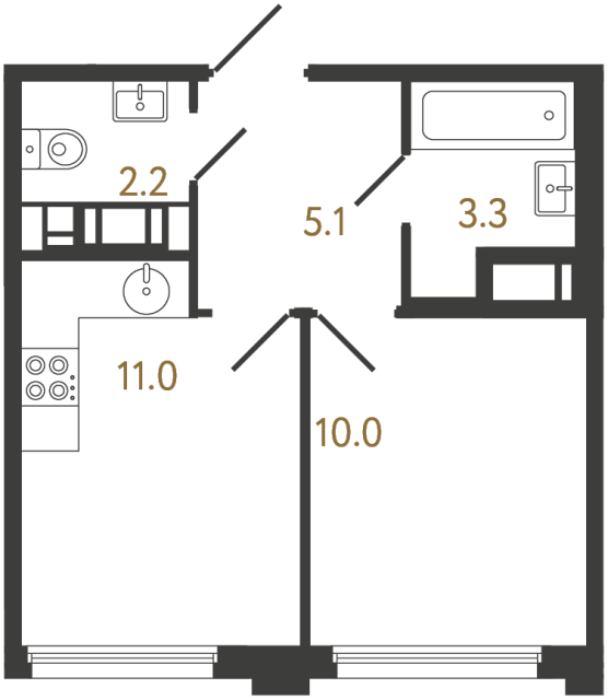 Однокомнатная квартира №1080 в ЖК Гений - 31.6 м²  - №2