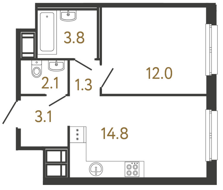 Однокомнатная квартира №71 в ЖК Передвижники - 37.1 м²  - №2
