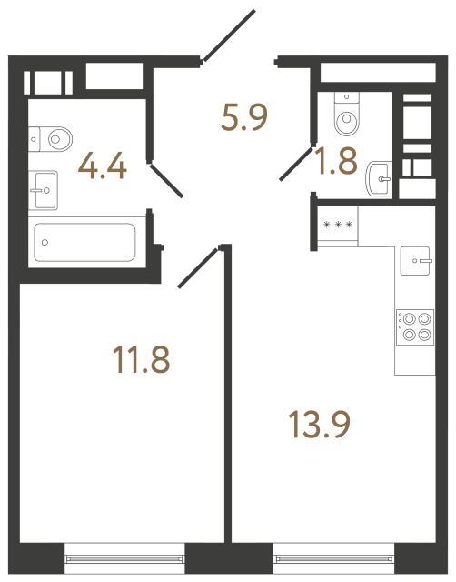 Однокомнатная квартира №169 в ЖК Передвижники 2 - 37.8 м²  - №2