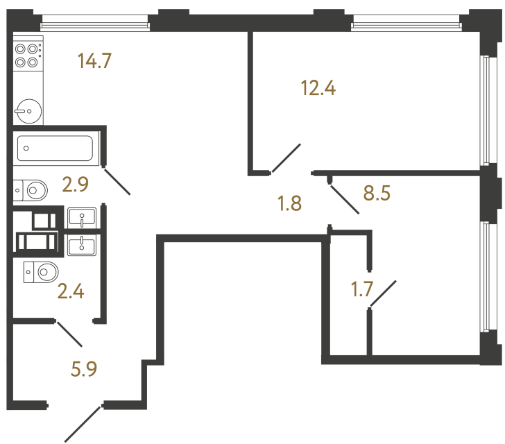 Двухкомнатная квартира №410 в ЖК Гений - 50.3 м²  - №2
