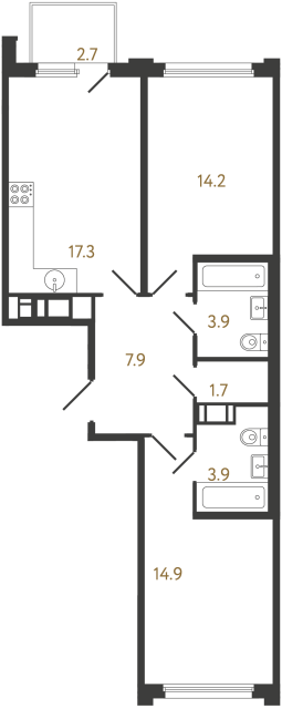 Двухкомнатная квартира №1043 в ЖК Гений - 63.8 м²  - №2