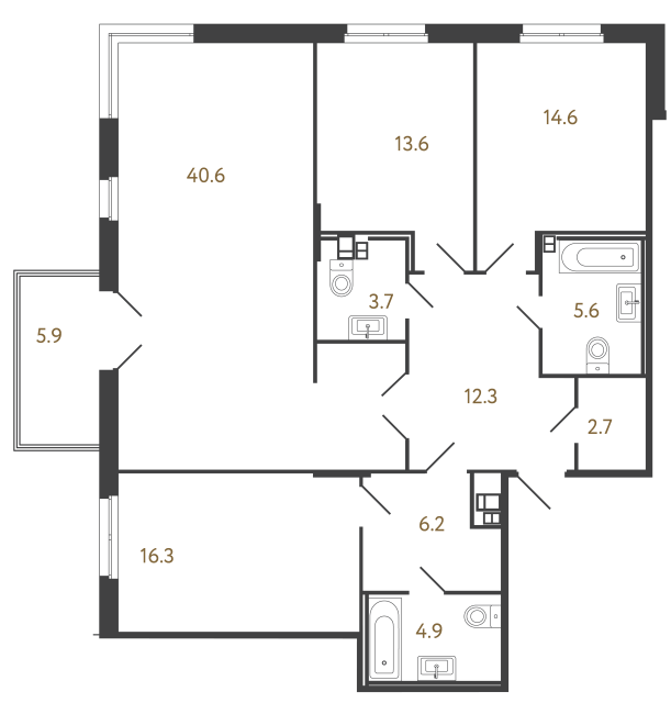 Трёхкомнатный номер №16 в комплексе «Репин» - 120.5 м²  - №2