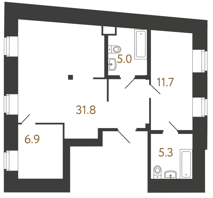Двухкомнатный номер №94 в ЖК Типография - 60.7 м²  - №2