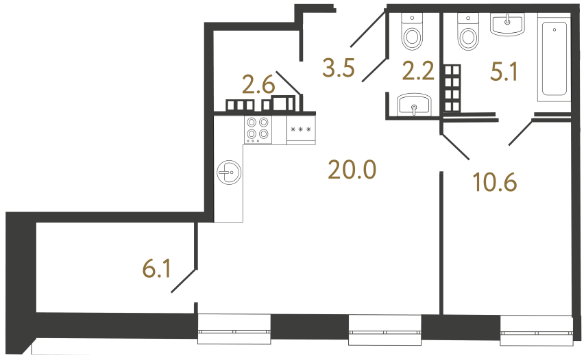 Двухкомнатные апартаменты №111 в ЖК Светоч - 50.1 м²  - №2