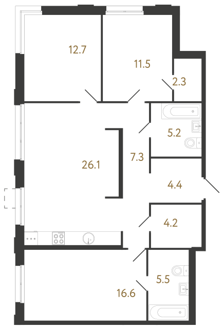 Трёхкомнатная квартира №1003 в ЖК Струны 2 оч. - 95.8 м²  - №2