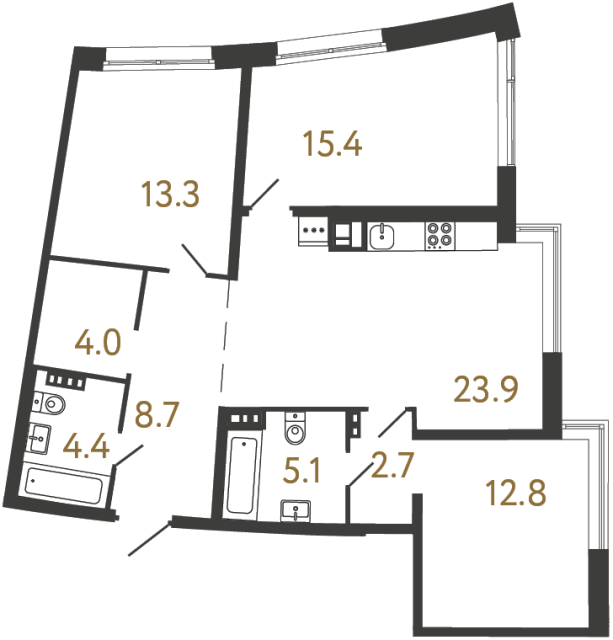 Трёхкомнатная квартира №90 в ЖК Цвет Зеленогорска - 90.3 м²  - №2