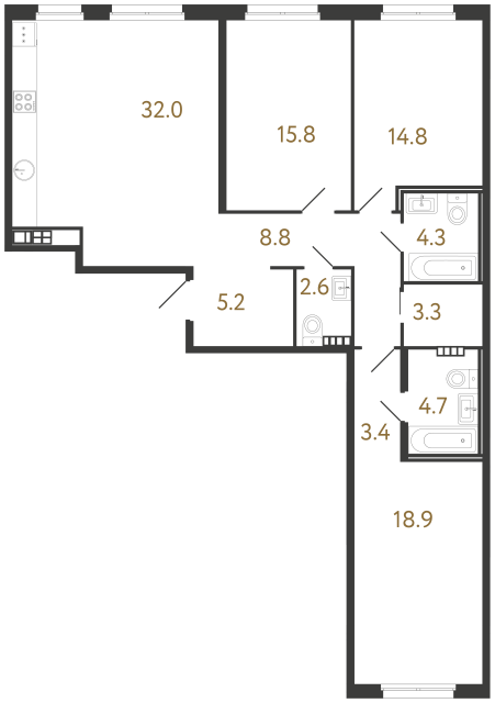 Трёхкомнатная квартира №77 в ЖК Визионер - 113.8 м²  - №2