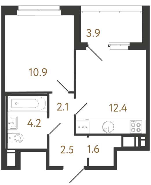 Однокомнатная квартира №186 в ЖК Литера - 33.6 м²  - №2