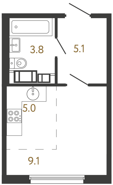 Студия №207 в ЖК Гений - 23 м²  - №2
