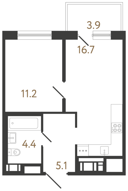 Однокомнатная квартира №241 в ЖК Передвижники 2 - 37.4 м²  - №2