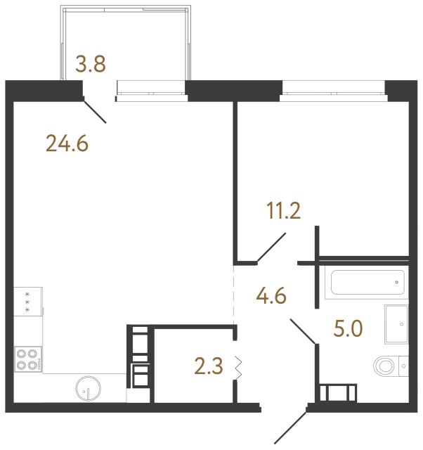 Однокомнатная квартира №425 в ЖК Куинджи - 47.7 м²  - №2