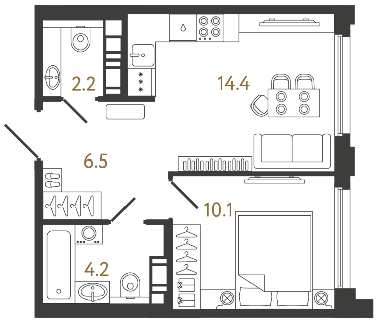 Однокомнатная квартира №949 в ЖК Гений - 37.4 м²