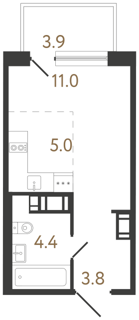 Студия №378 в ЖК Передвижники 2 - 24.2 м²  - №2