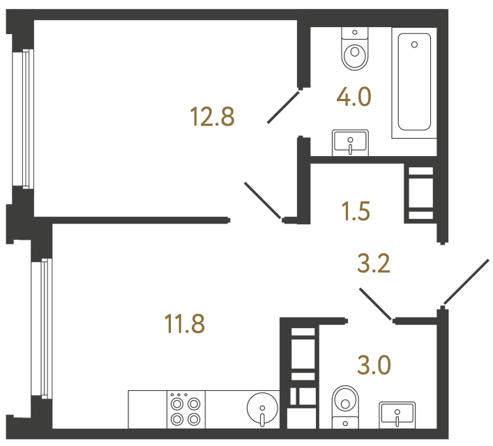 Однокомнатная квартира №245 в ЖК Гений - 36.3 м²  - №2