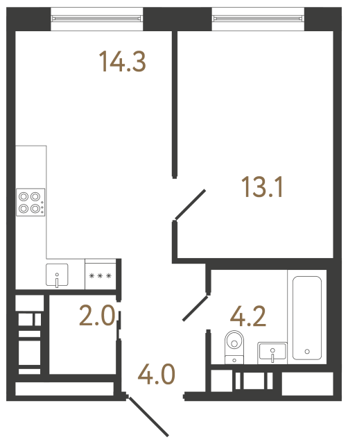 Однокомнатная квартира №250 в ЖК Передвижники 2 - 37.6 м²  - №2