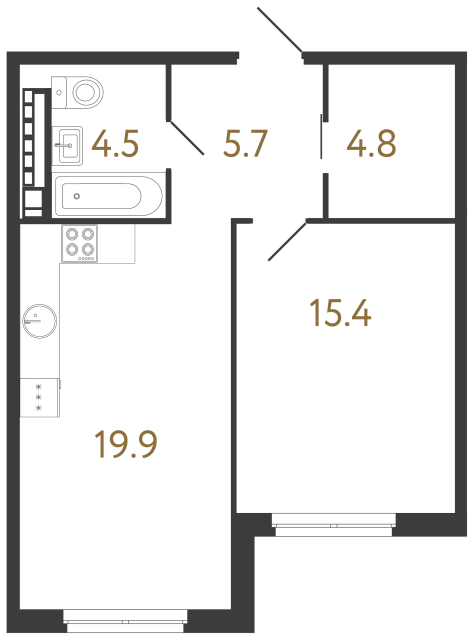 Однокомнатная квартира №79 в ЖК Визионер - 50.3 м²  - №2