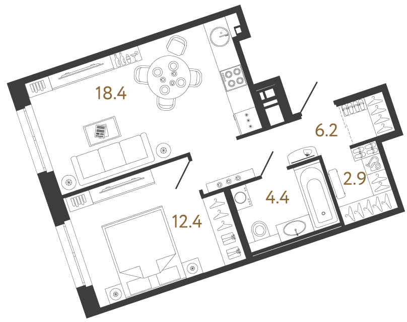 Однокомнатная квартира №141 в ЖК Литера - 44.3 м²