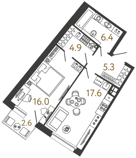 Однокомнатная квартира №80 в ЖК Цвет Зеленогорска - 50.2 м²
