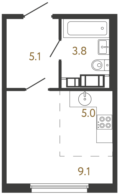 Студия №90 в ЖК Гений - 23 м²  - №2