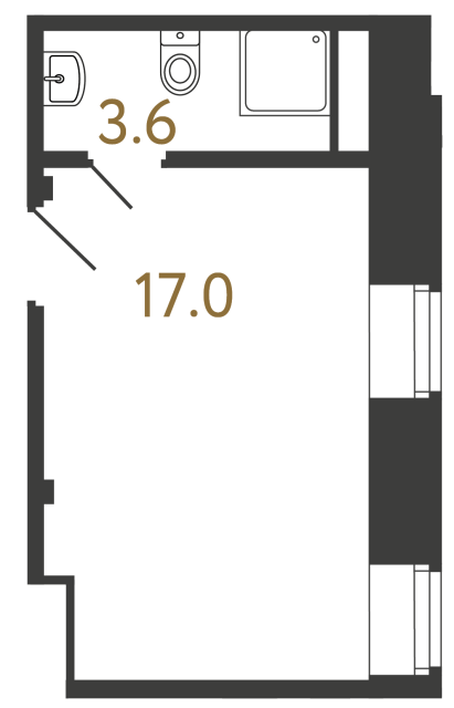 Однокомнатный номер №95 в ЖК Типография - 20.6 м²  - №2