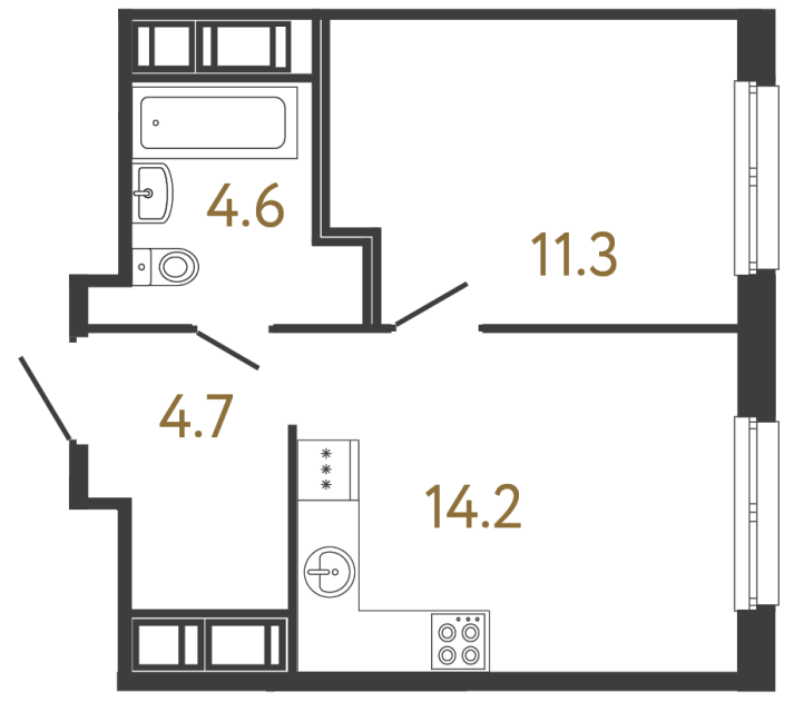 Однокомнатная квартира №242 в ЖК Передвижники - 34.8 м²  - №2