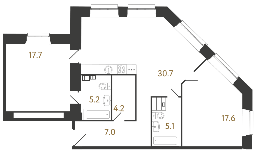 Двухкомнатные апартаменты №40 в ЖК Светоч - 87.5 м²  - №2