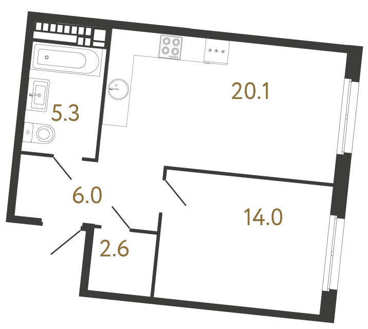 Однокомнатная квартира №197 в ЖК Визионер - 48 м²  - №2