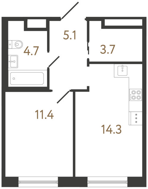Однокомнатная квартира №3 в ЖК Передвижники 2 - 39.2 м²  - №2