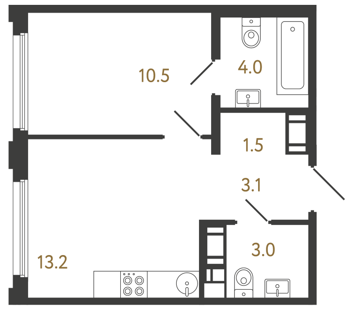 Однокомнатная квартира №317 в ЖК Гений - 35.3 м²  - №2
