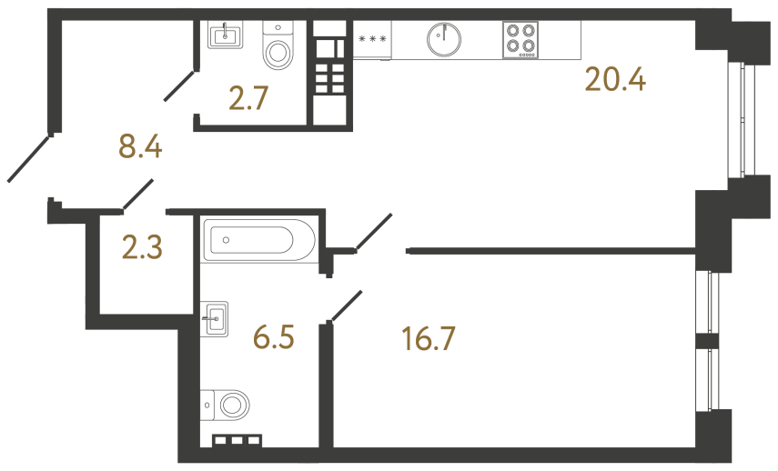 Однокомнатная квартира №39 в ЖК Коллекционер - 57 м²  - №2