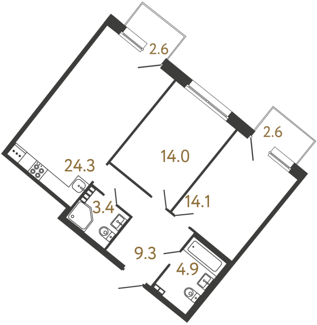 Двухкомнатная квартира №65 в ЖК Цвет Зеленогорска - 70 м²  - №2