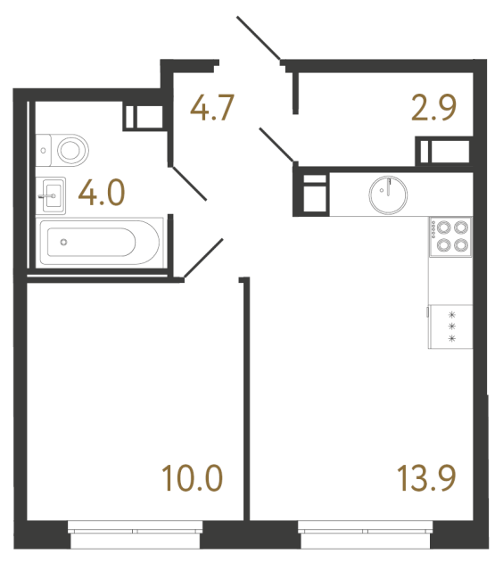 Однокомнатная квартира №876 в ЖК Струны 2 оч. - 35.5 м²  - №2