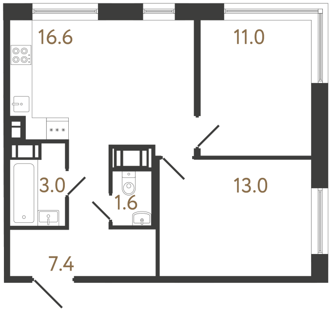 Двухкомнатная квартира №315 в ЖК Передвижники 2 - 52.6 м²  - №2