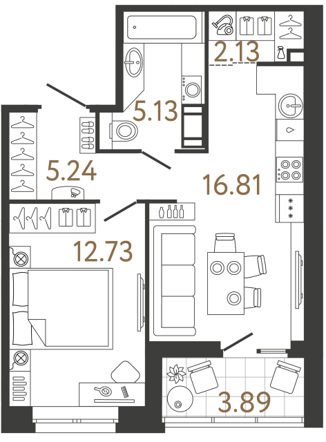Однокомнатная квартира №651 в ЖК Ultra City 3 - 42.04 м²
