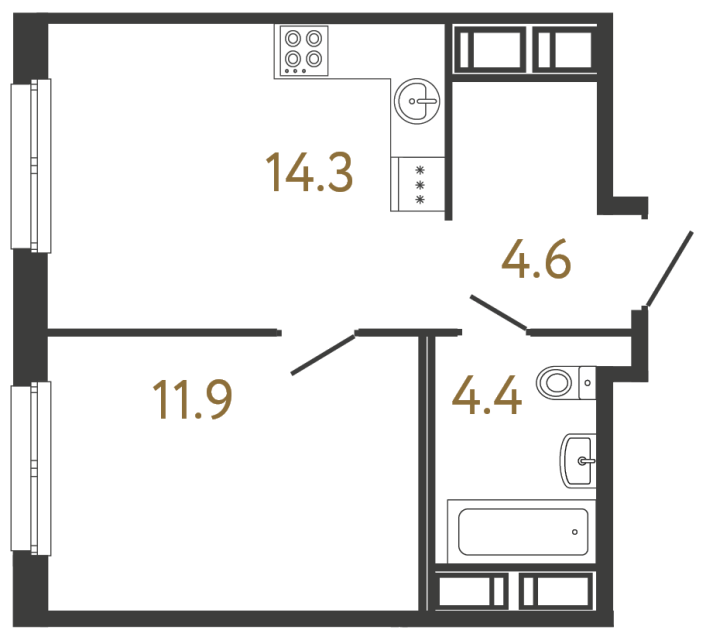 Однокомнатная квартира №40 в ЖК Передвижники - 35.2 м²  - №2