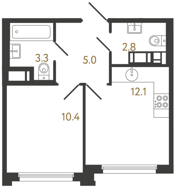 Однокомнатная квартира №1084 в ЖК Гений - 33.6 м²  - №2