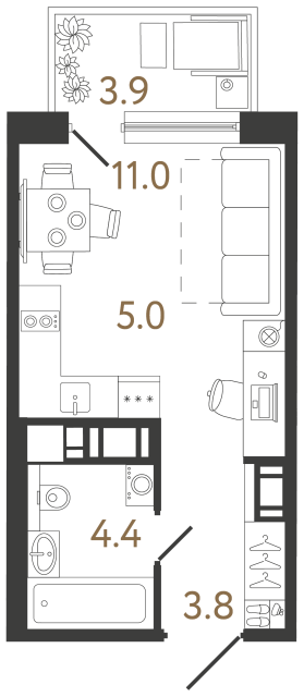Студия №201 в ЖК Передвижники 2 - 24.2 м²