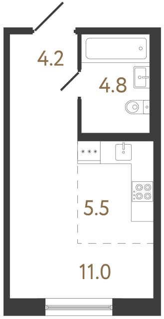 Студия №1 в ЖК Передвижники 2 - 25.5 м²  - №2
