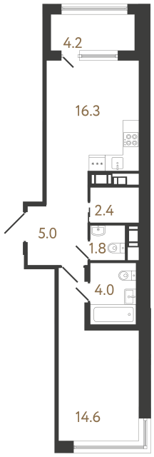 Однокомнатная квартира №115 в ЖК Передвижники 2 - 44.1 м²  - №2