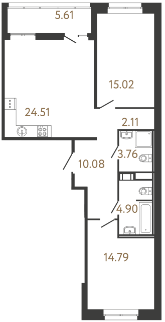 Двухкомнатная квартира №755 в ЖК Ultra City 3 - 75.17 м²  - №2