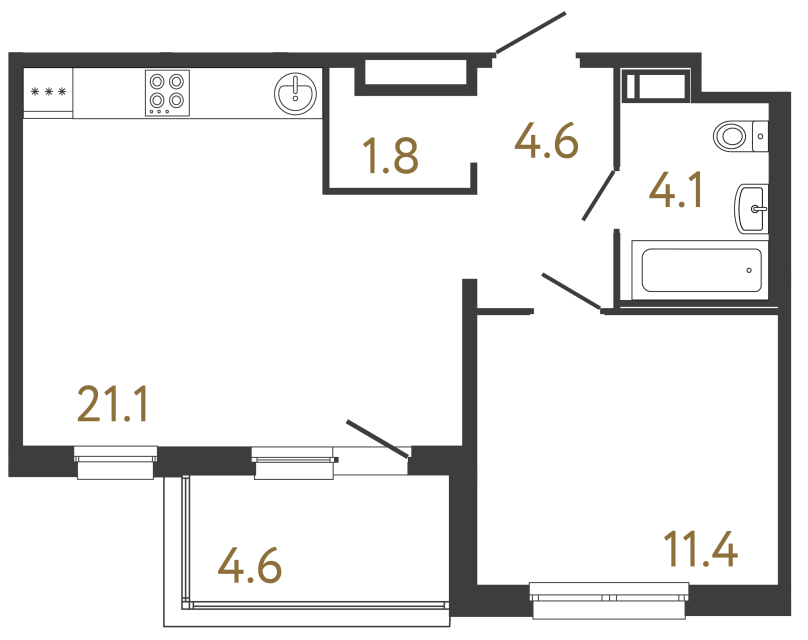 Однокомнатная квартира №153 в ЖК Передвижники - 43 м²  - №2