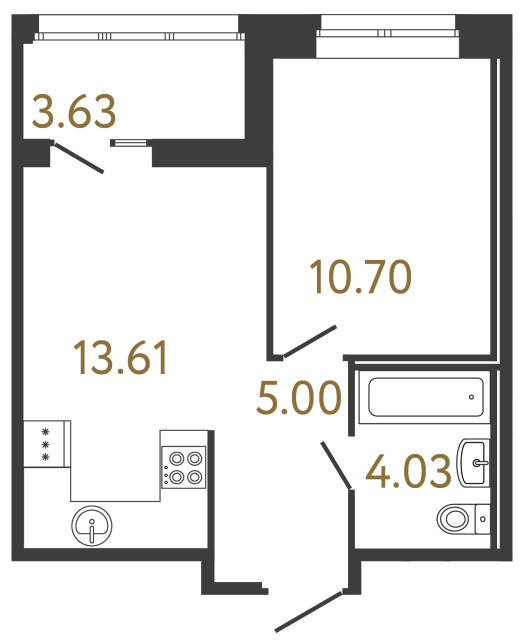 Однокомнатная квартира №855 в ЖК Ultra City 3 - 33.34 м²  - №2