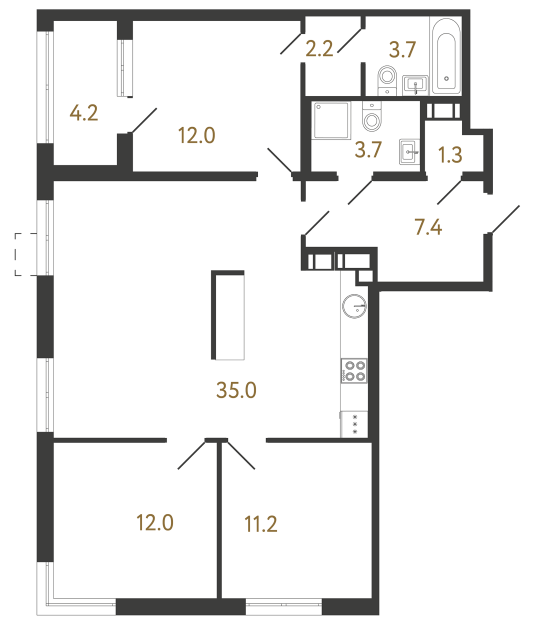 Трёхкомнатная квартира №517 в ЖК Струны - 88.5 м²  - №2