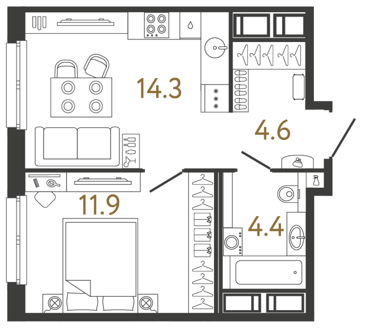 Однокомнатная квартира №85 в ЖК Передвижники - 35.2 м²