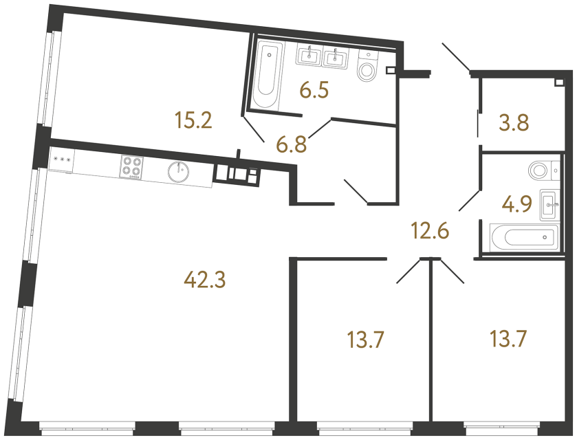 Трёхкомнатная квартира №170 в ЖК Визионер - 119.5 м²  - №2