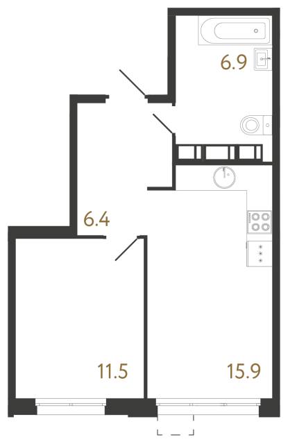 Однокомнатная квартира №1078 в ЖК Струны 2 оч. - 40.7 м²  - №2