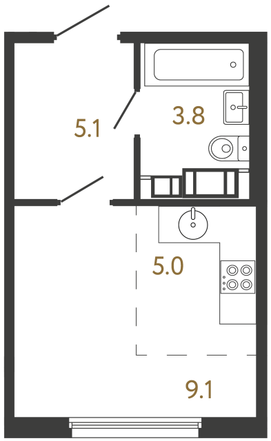 Студия №8 в ЖК Гений - 23 м²  - №2