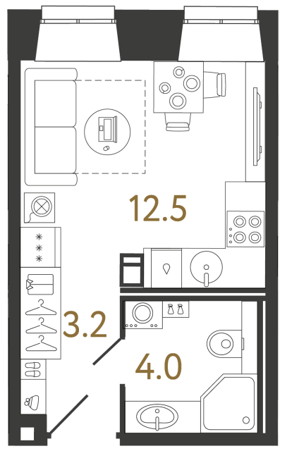 Апартаменты-студия №9 в ЖК Светоч - 19.7 м²