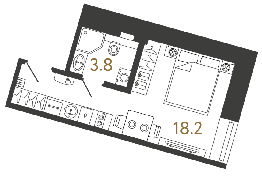 Однокомнатный номер №125 в ЖК Типография - 22 м²